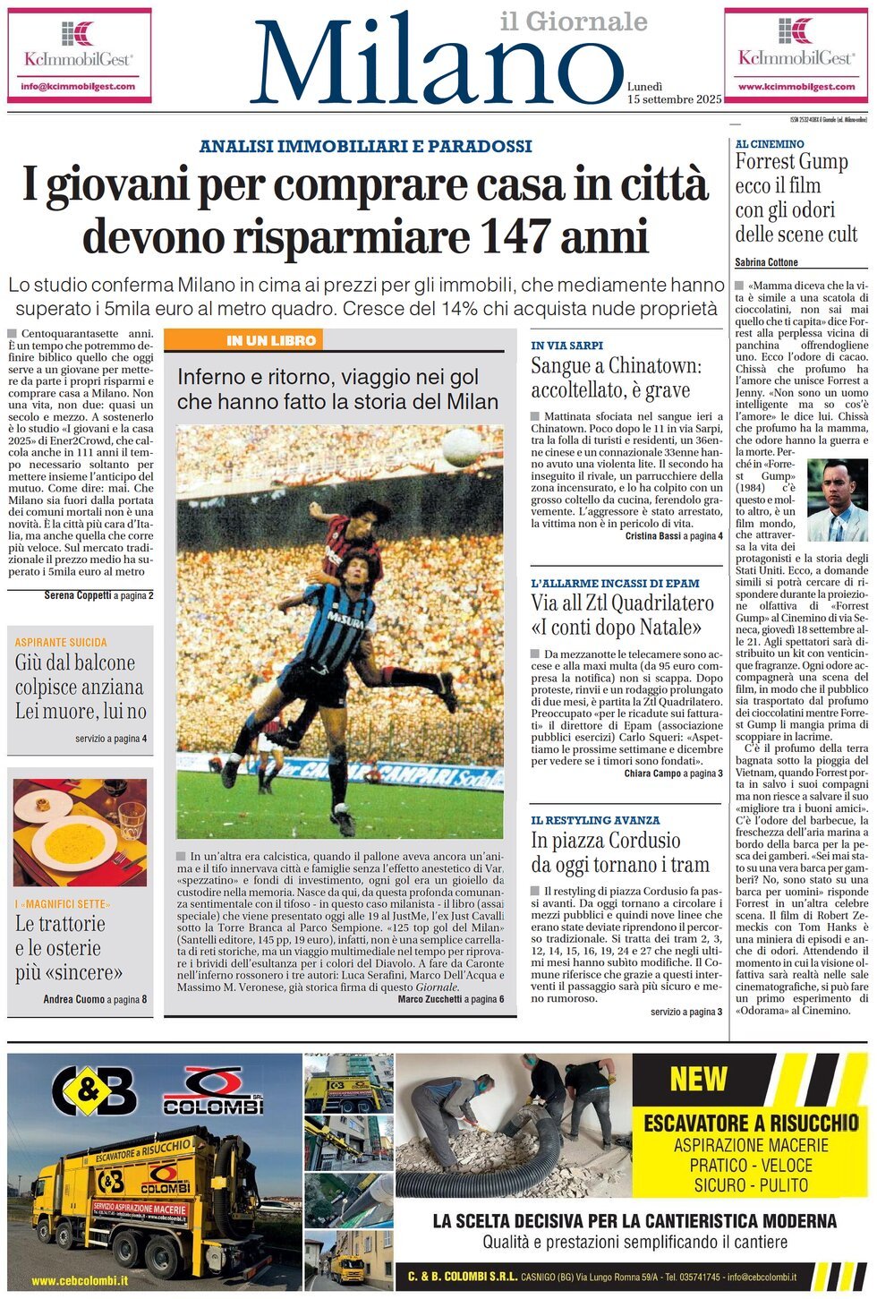 Prima Pagina Il Giornale (Milano) 15/09/2025