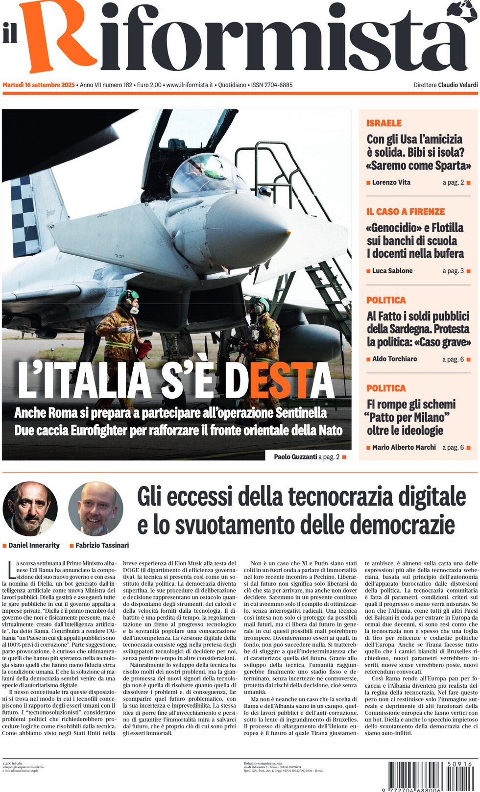 Prima Pagina Il Riformista 16/09/2025