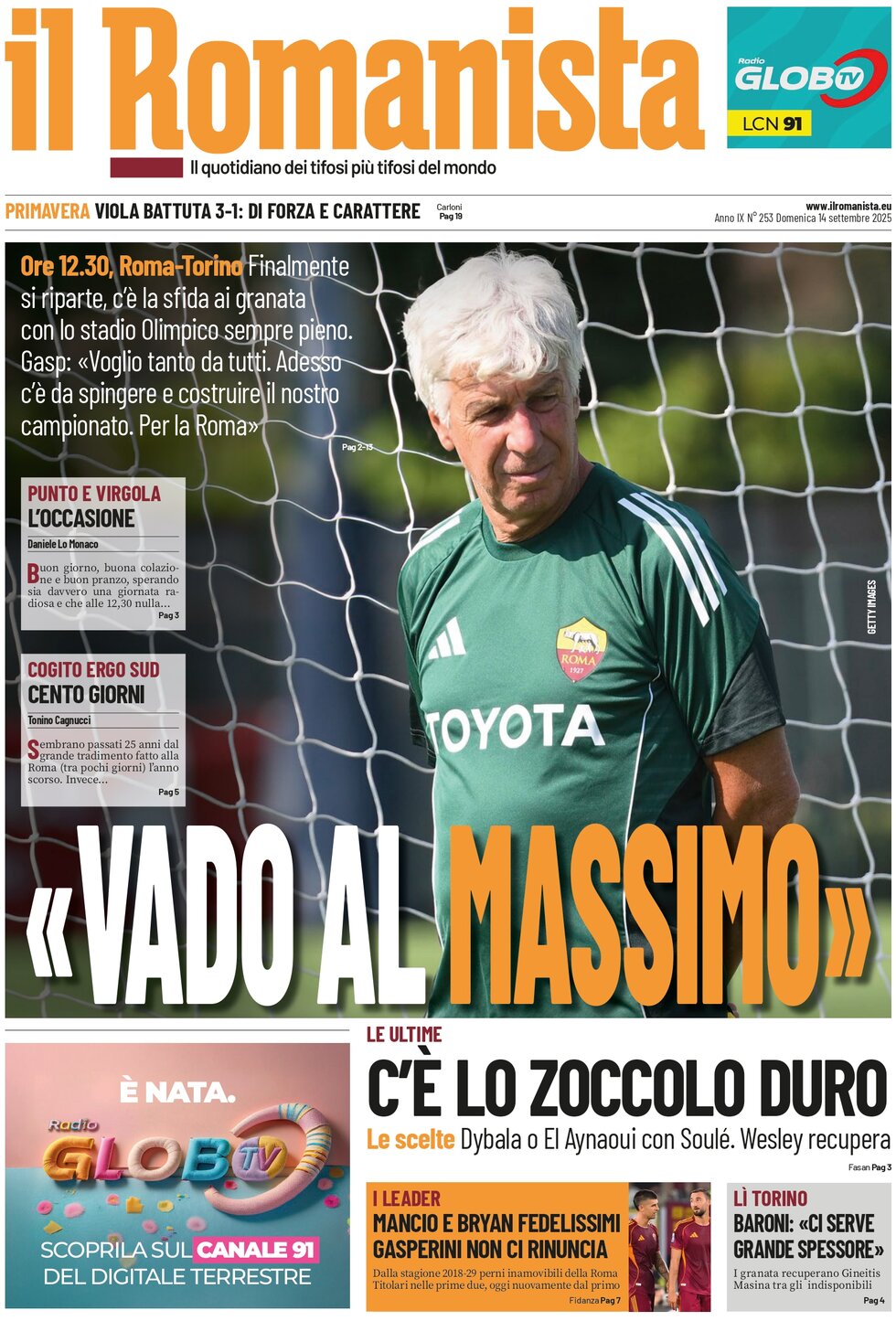 Prima Pagina Il Romanista 15/09/2025
