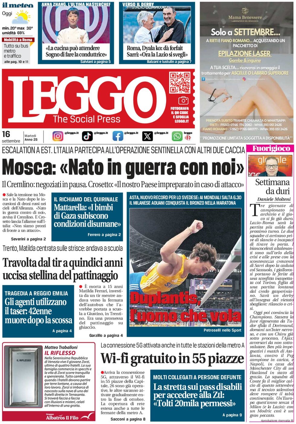 Prima Pagina Leggo (Roma) 16/09/2025