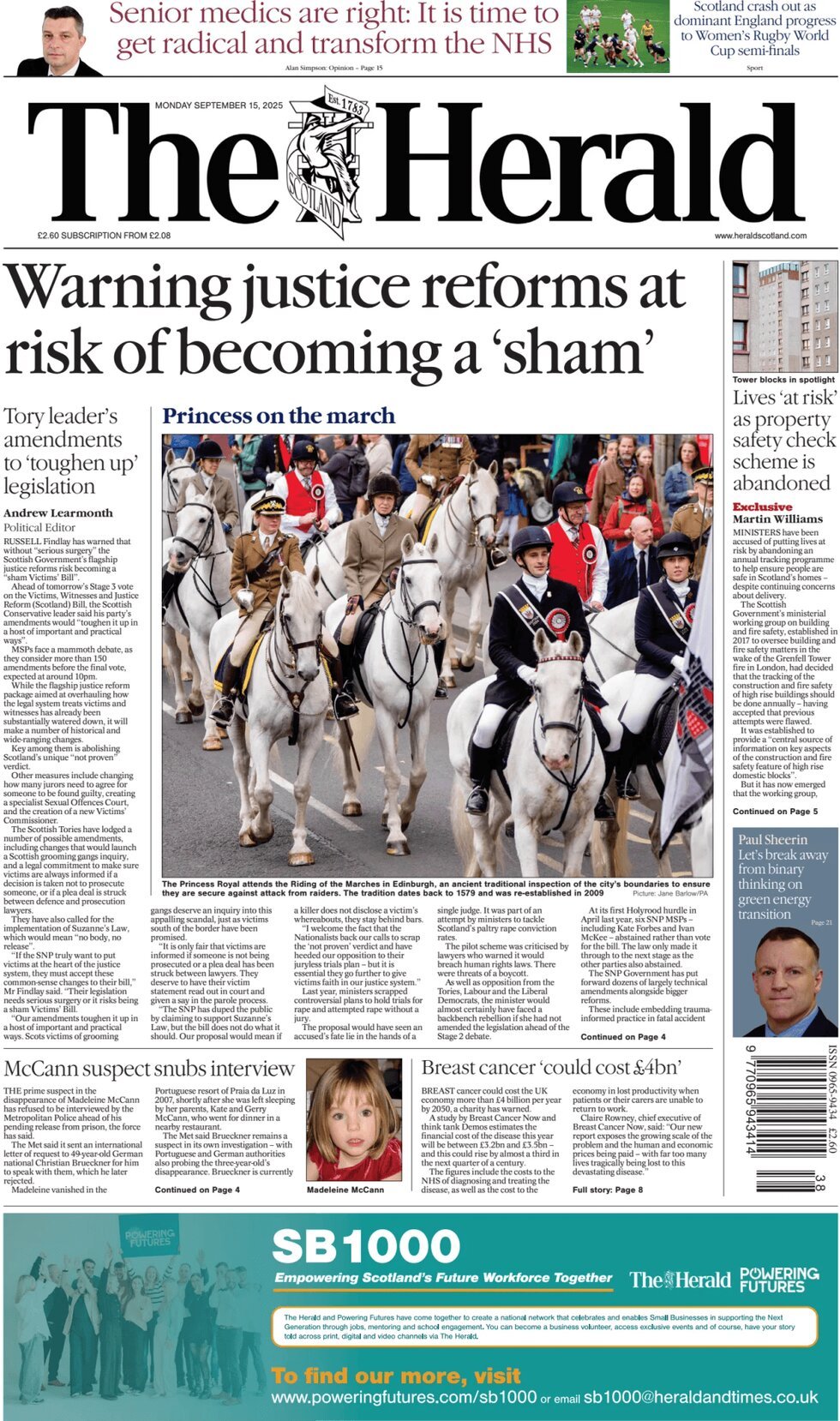 Prima Pagina The Herald (Scotland) 15/09/2025