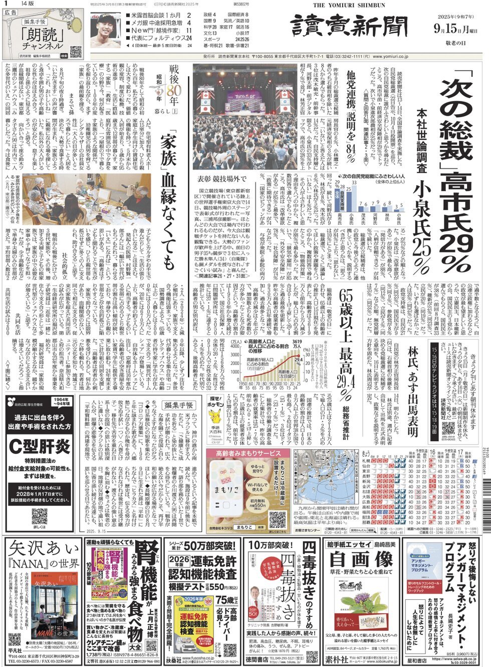 Prima Pagina Yomiuri Shinbun 15/09/2025