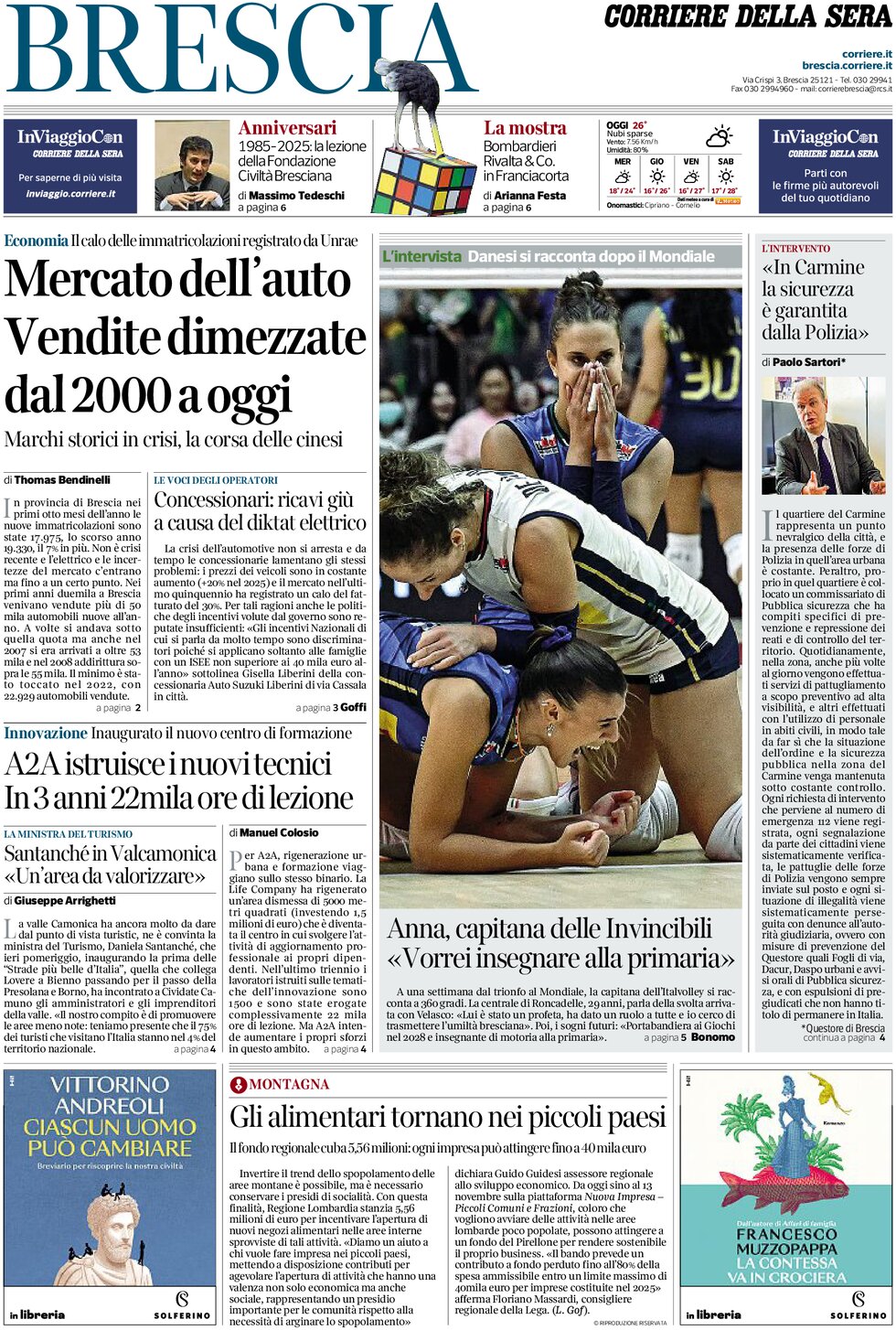 Prima Pagina Corriere della Sera (Brescia) 16/09/2025
