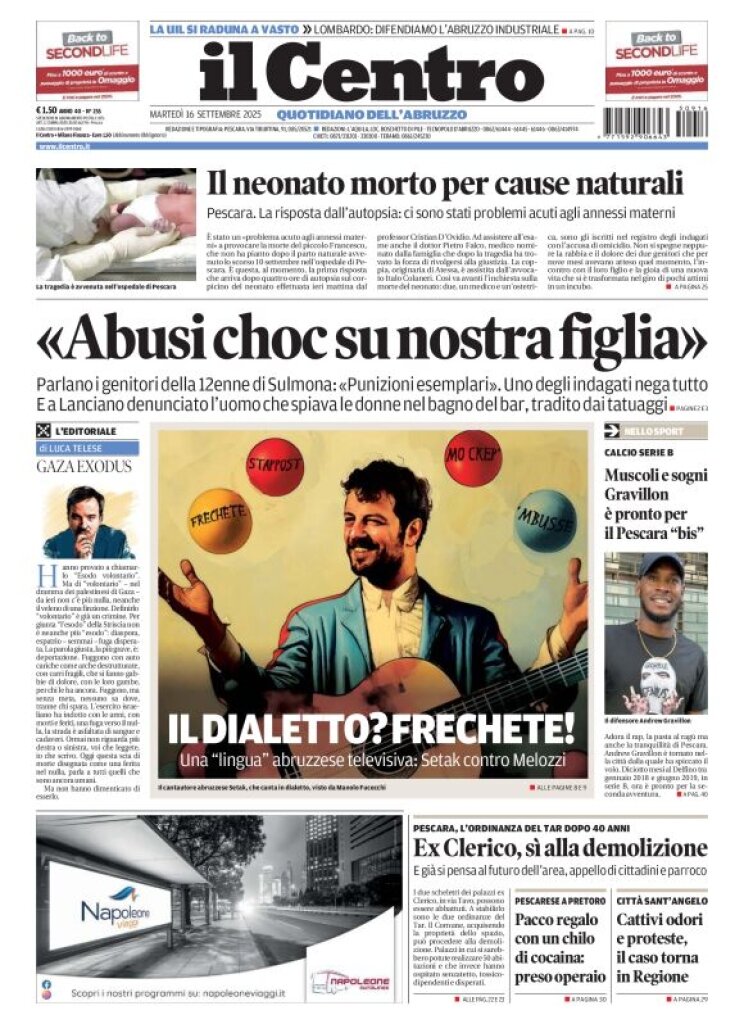 Prima Pagina Il Centro (Pescara) 16/09/2025