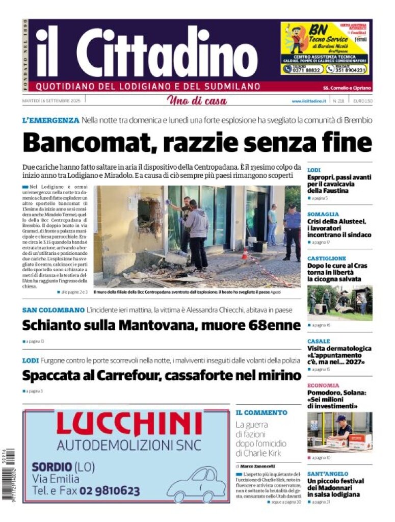 Prima Pagina Il Cittadino di Lodi 16/09/2025