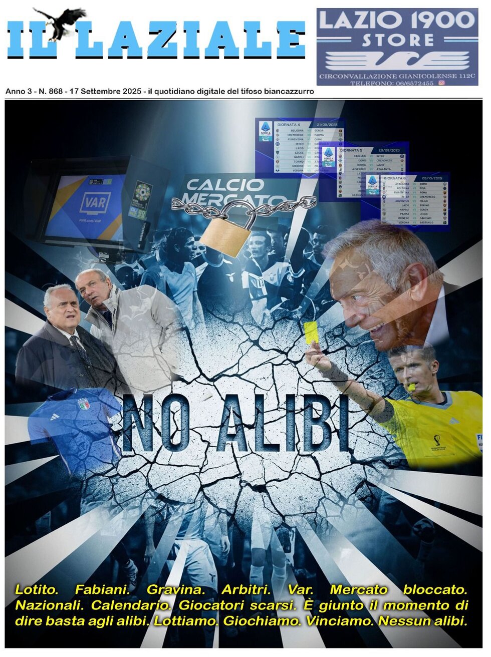 Prima Pagina Il Laziale 17/09/2025