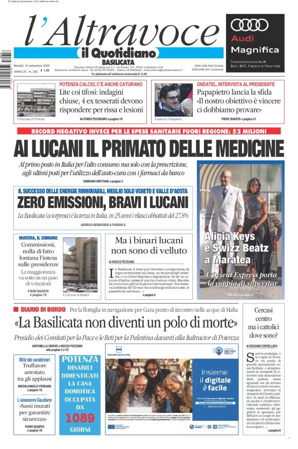 Prima Pagina Il Quotidiano del Sud (Basilicata) 16/09/2025