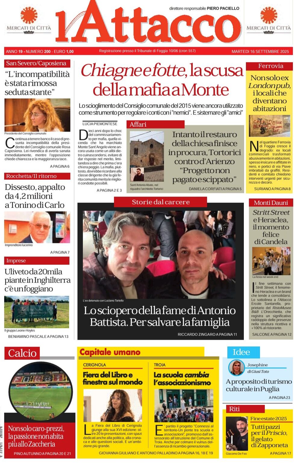 Prima Pagina L'Attacco (Foggia) 16/09/2025