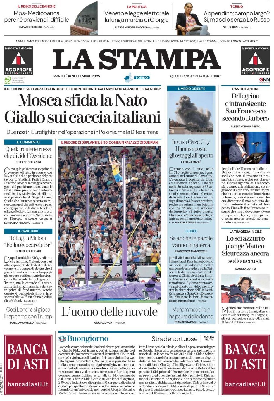 Prima Pagina La Stampa 16/09/2025