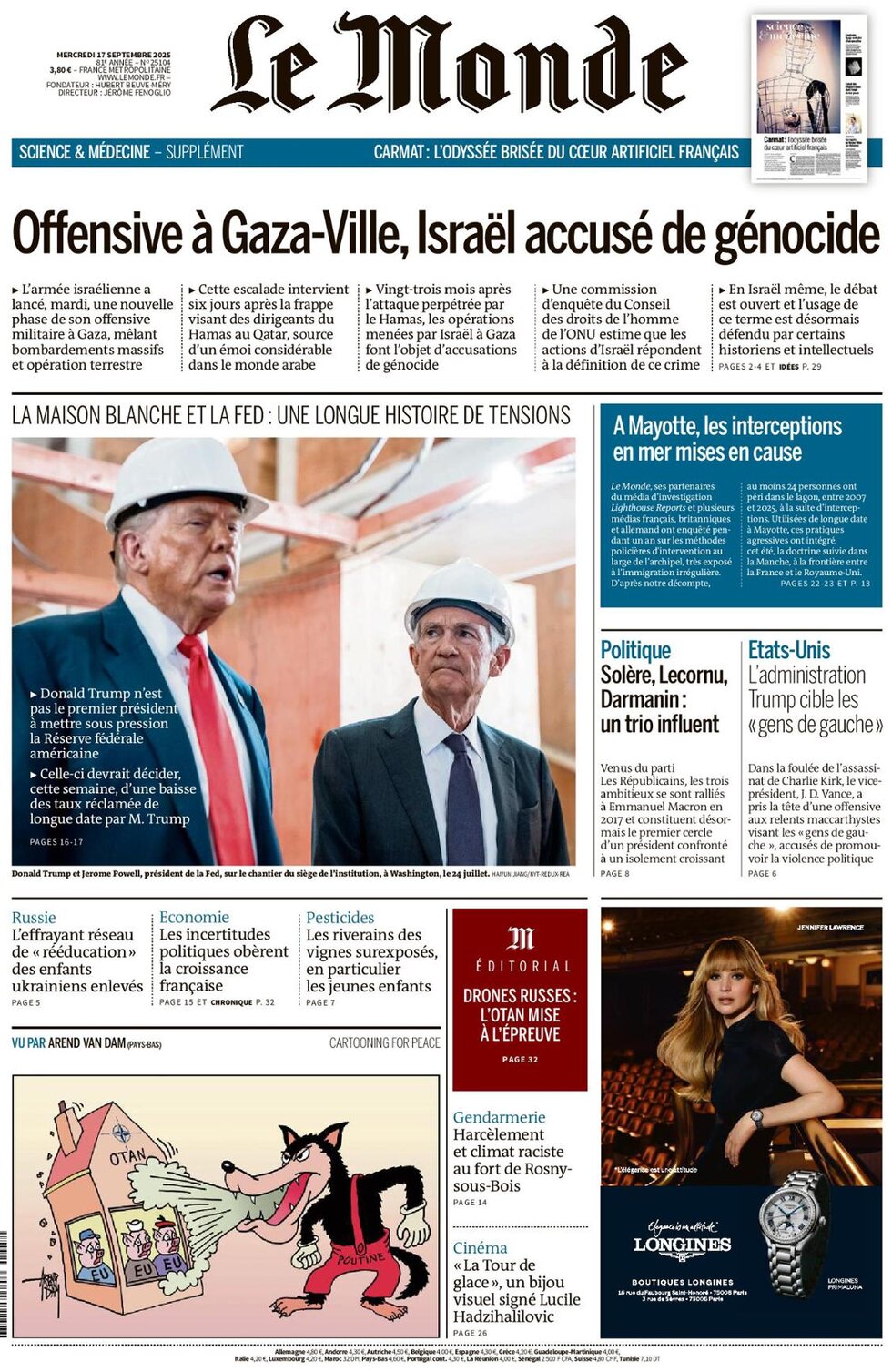 Prima Pagina Le Monde 17/09/2025