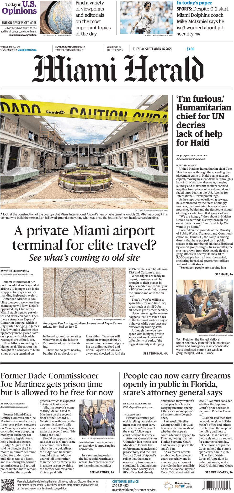 Prima Pagina Miami Herald 16/09/2025