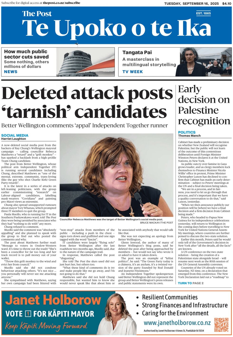 Prima Pagina The Post (NZ) 16/09/2025