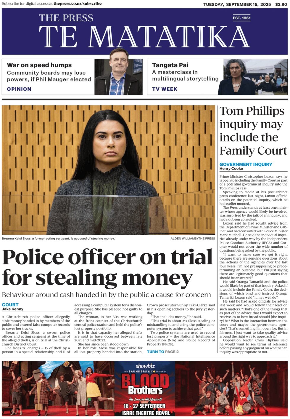 Prima Pagina The Press (NZ) 16/09/2025