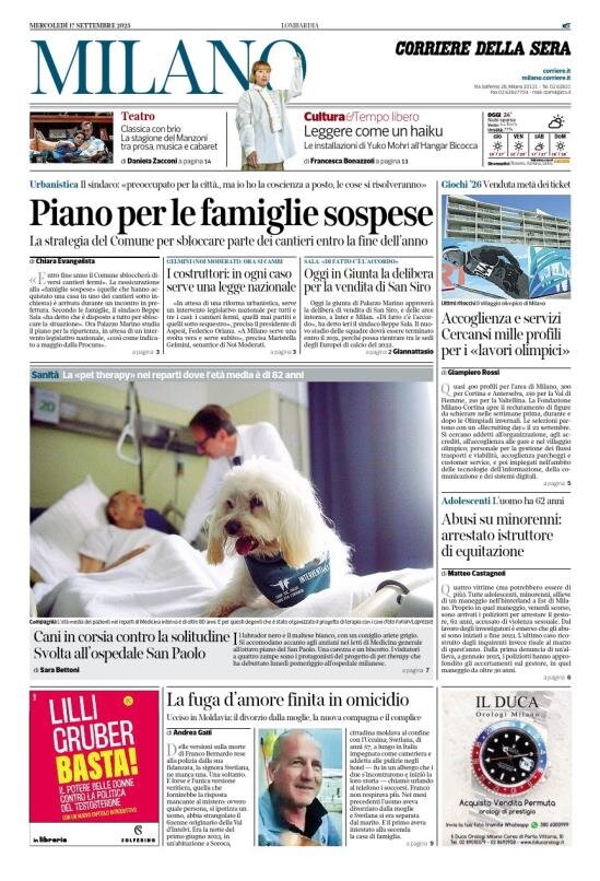 Prima Pagina Corriere della Sera (Milano) 17/09/2025