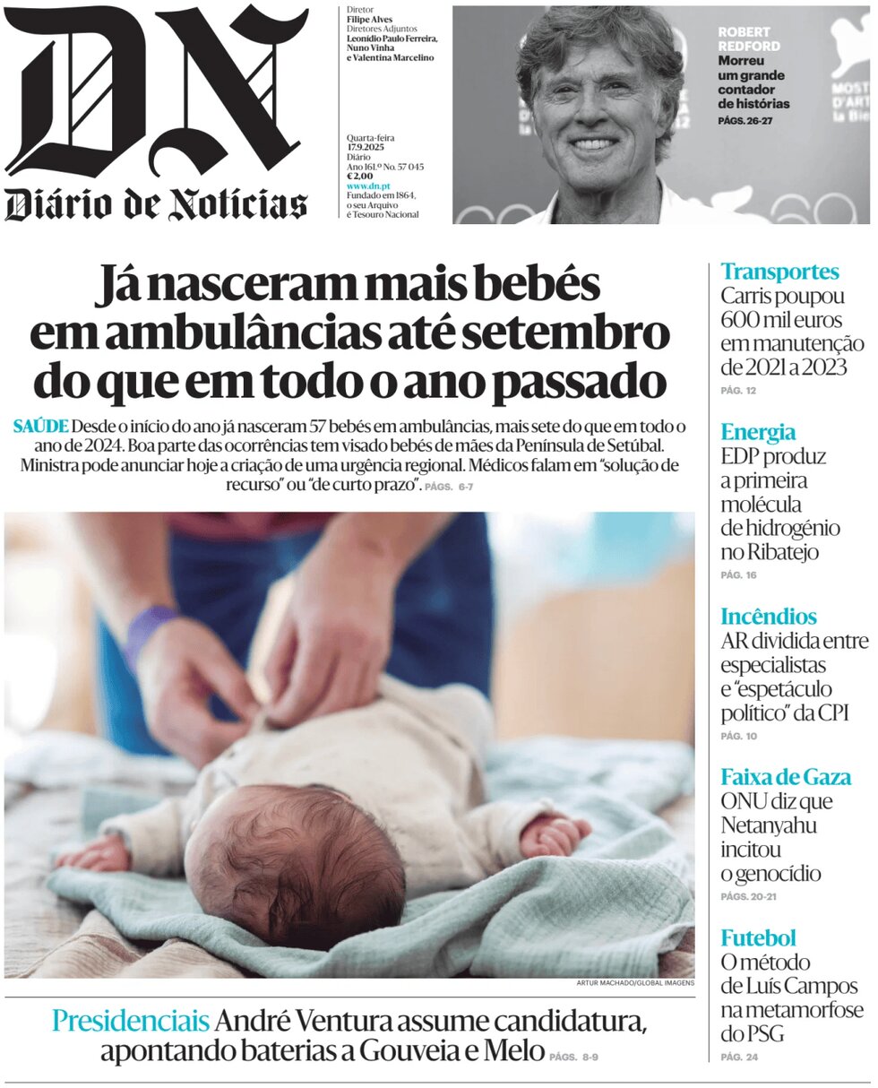 Prima Pagina Diário de Notícias 17/09/2025