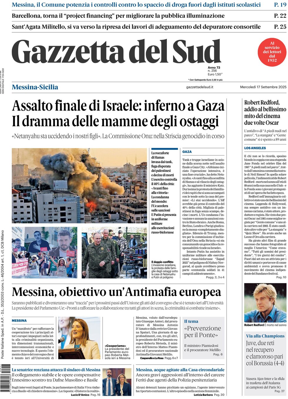 Prima Pagina Gazzetta del Sud (Messina) 17/09/2025