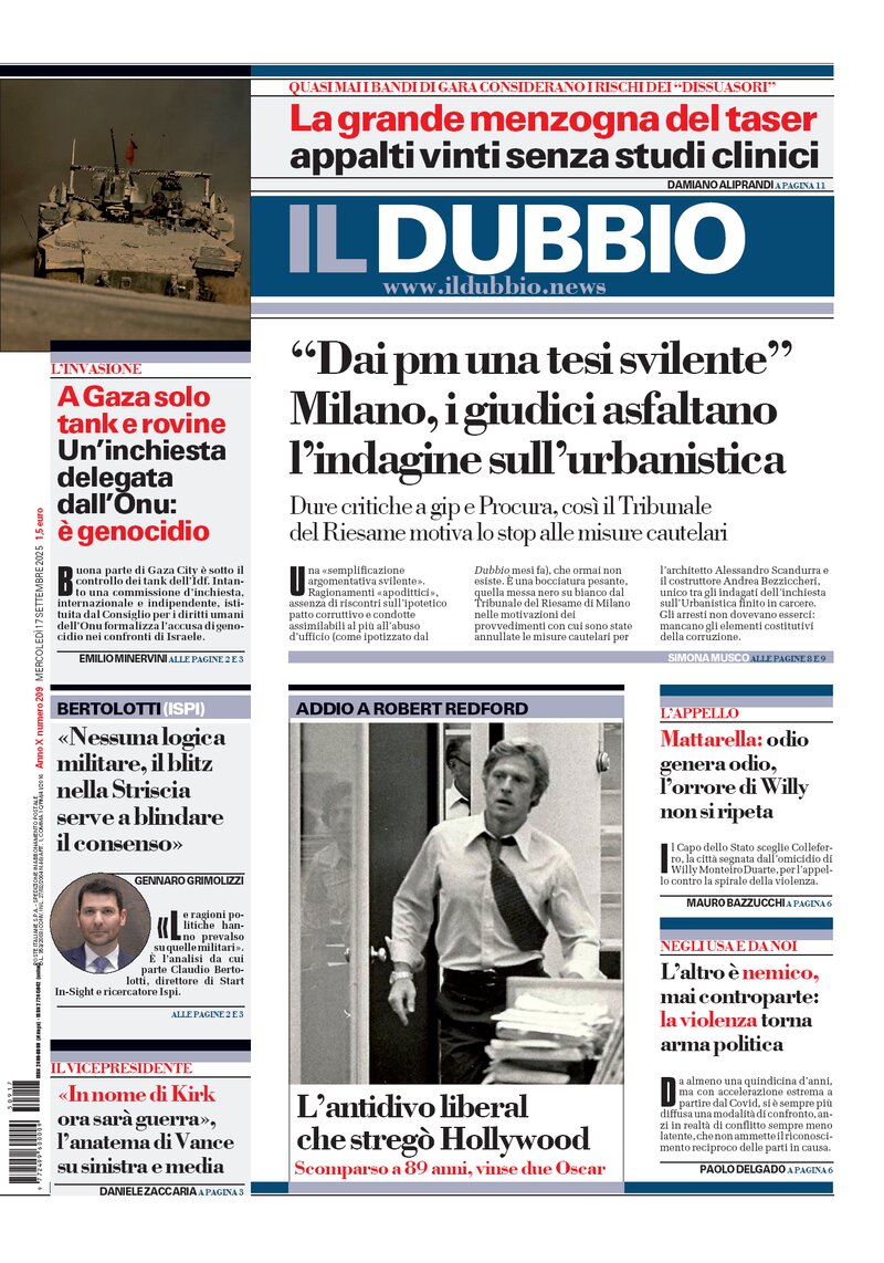 Prima Pagina Il Dubbio 17/09/2025