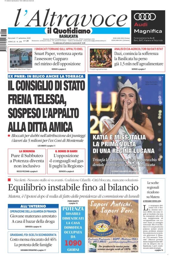 Prima Pagina Il Quotidiano del Sud (Basilicata) 17/09/2025