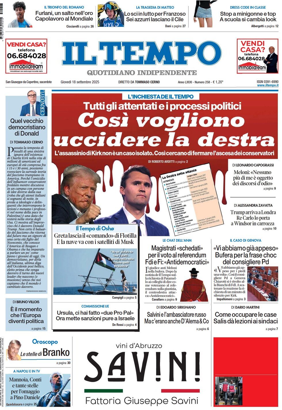 Prima Pagina Il Tempo 18/09/2025