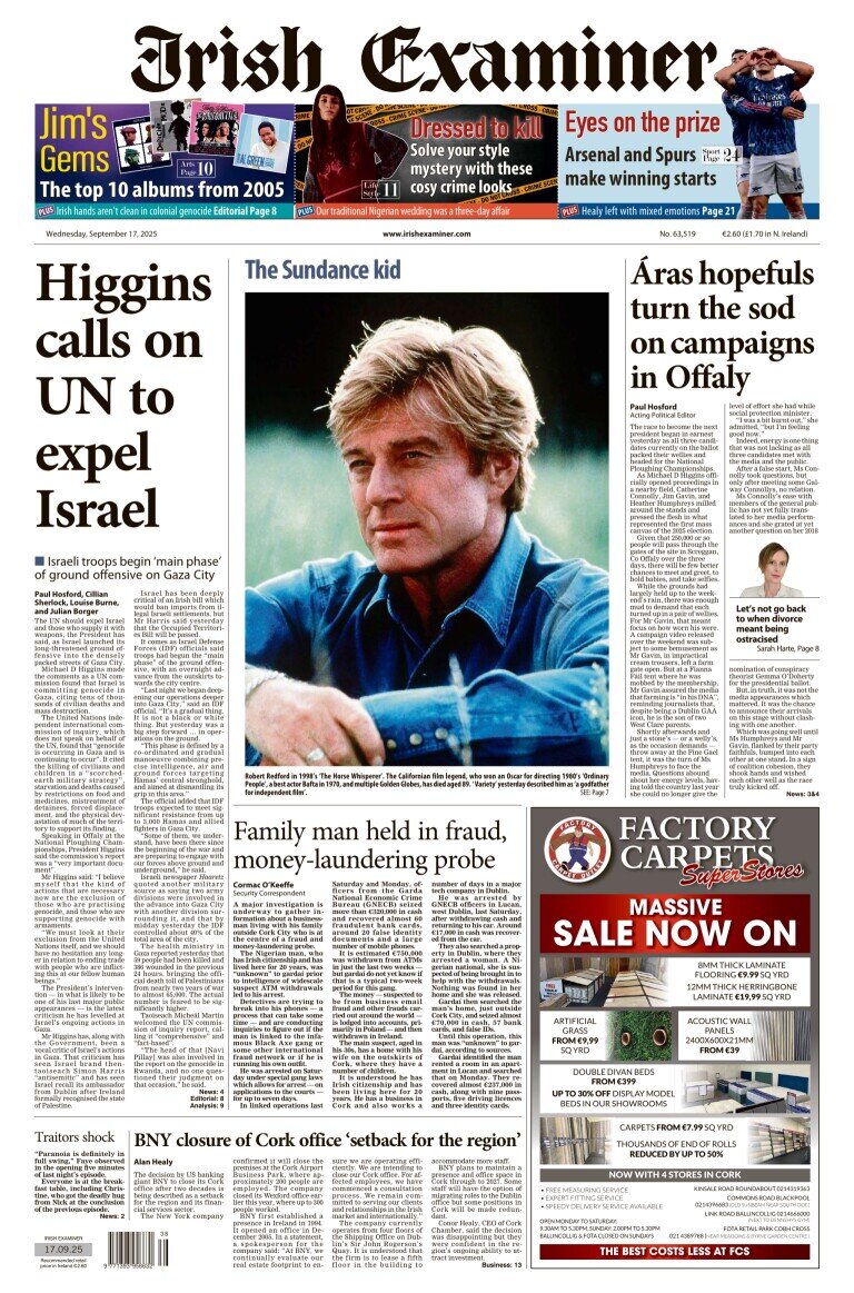 Prima Pagina Irish Examiner 17/09/2025