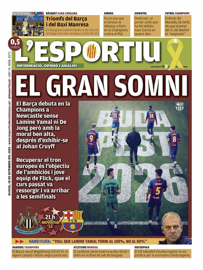 Prima Pagina L'Esportiu 18/09/2025