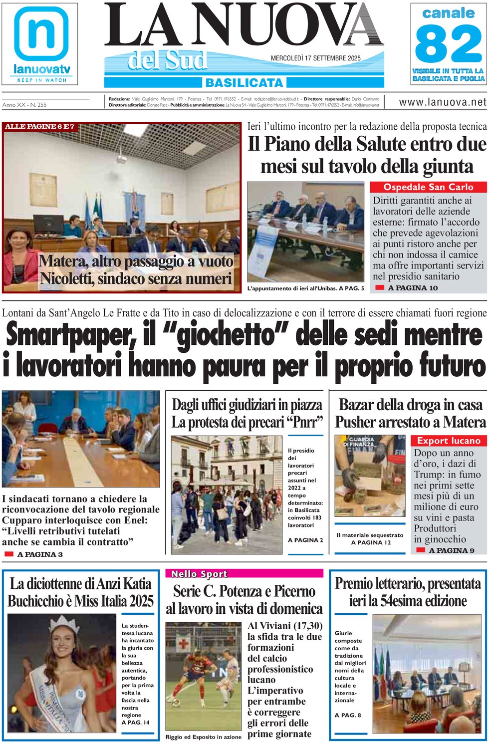Prima Pagina La Nuova del Sud (Basilicata) 17/09/2025