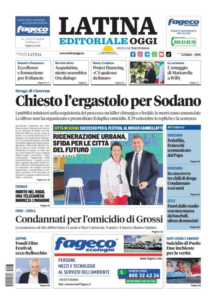 Prima Pagina Latina Editoriale Oggi 17/09/2025