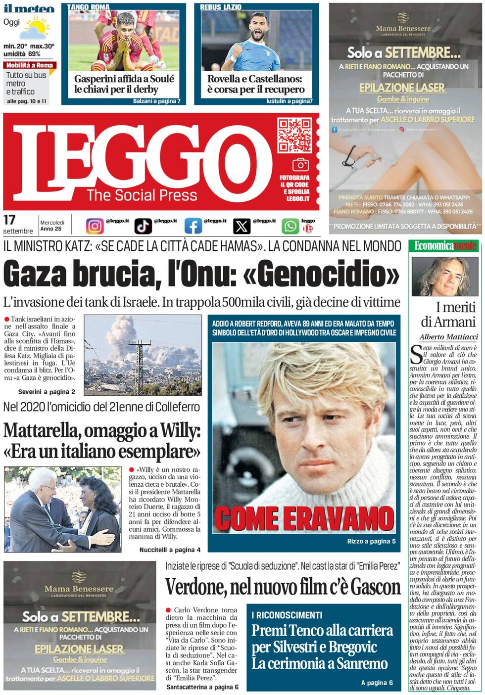 Prima Pagina Leggo (Roma) 17/09/2025