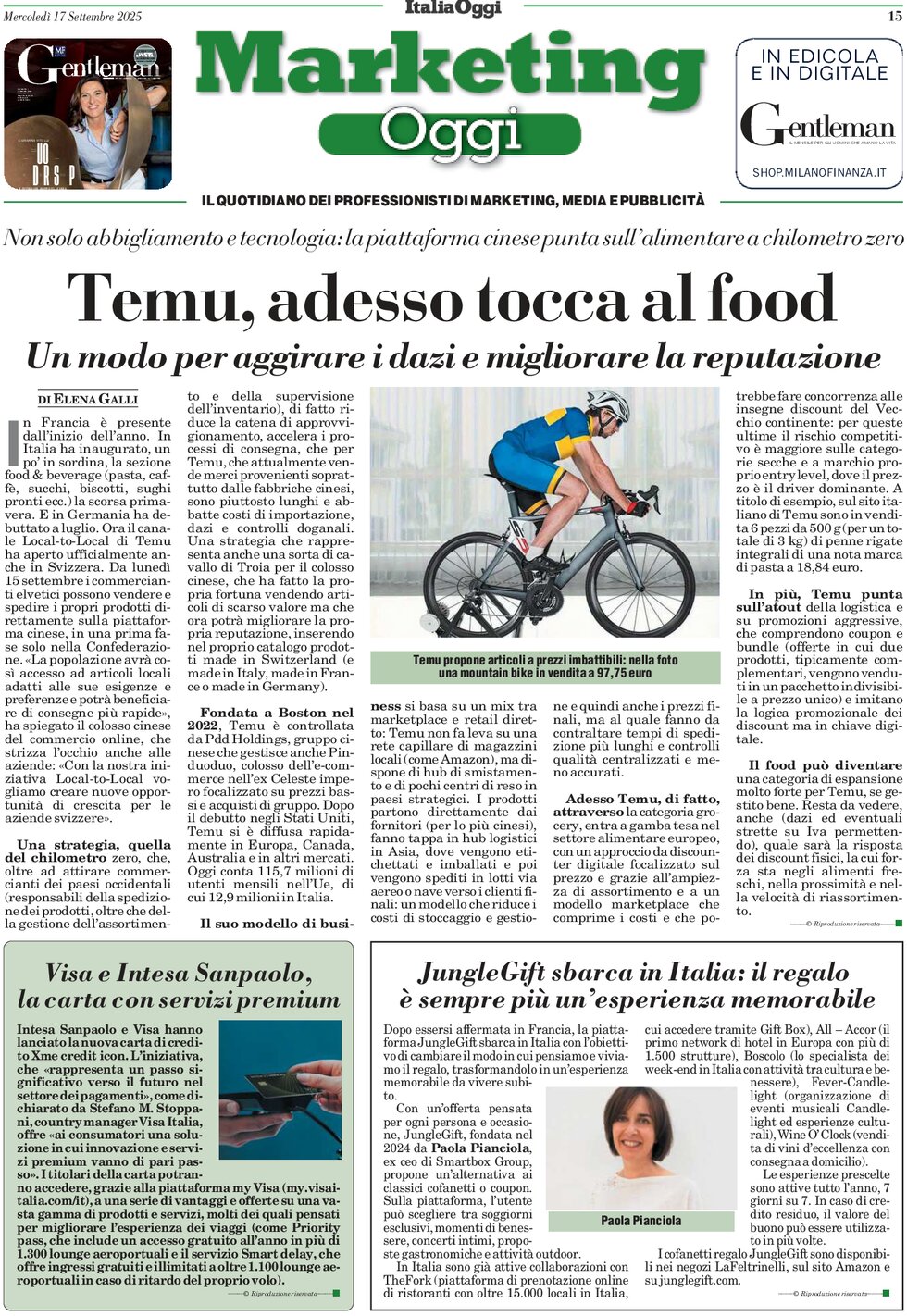 Prima Pagina Marketing Oggi 17/09/2025