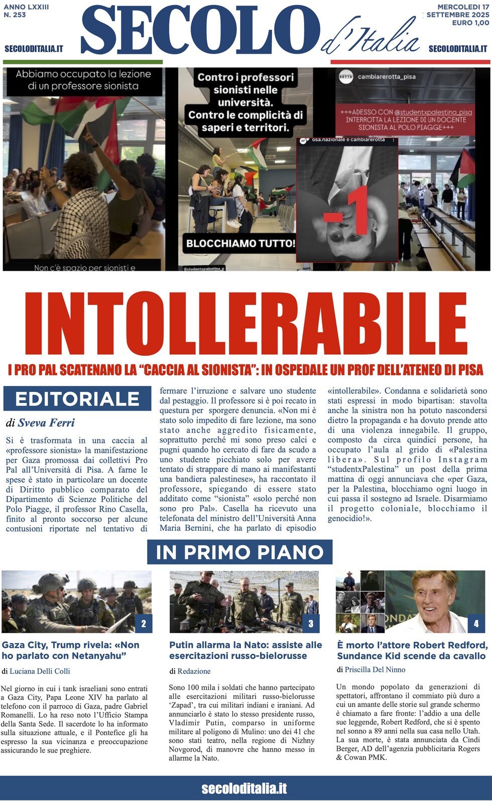 Prima Pagina Secolo d'Italia 17/09/2025