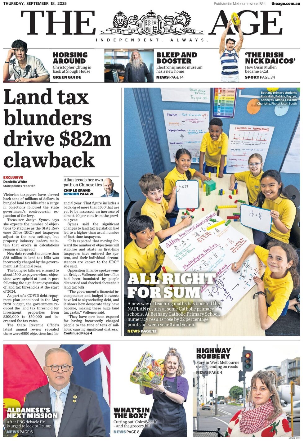 Prima Pagina The Age 18/09/2025