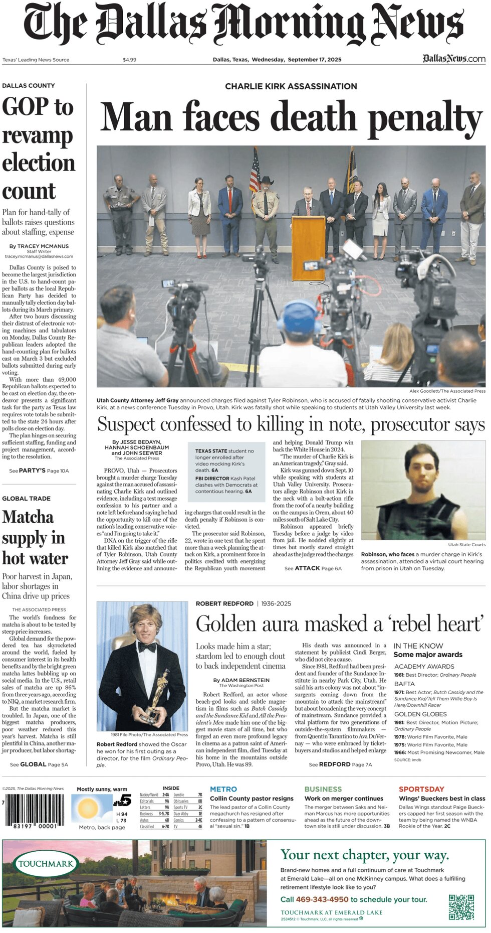 Prima Pagina The Dallas Morning News 17/09/2025