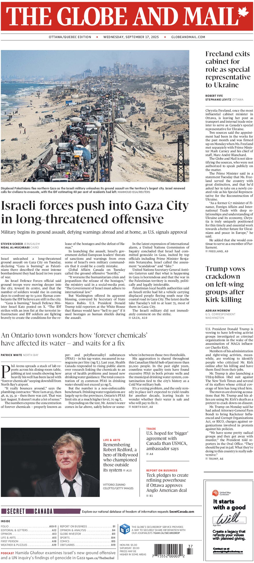 Prima Pagina The Globe and Mail 17/09/2025