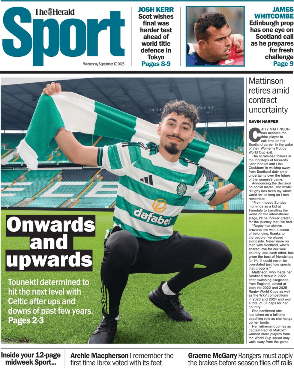 Prima Pagina The Herald SPORT (Scotland) 17/09/2025