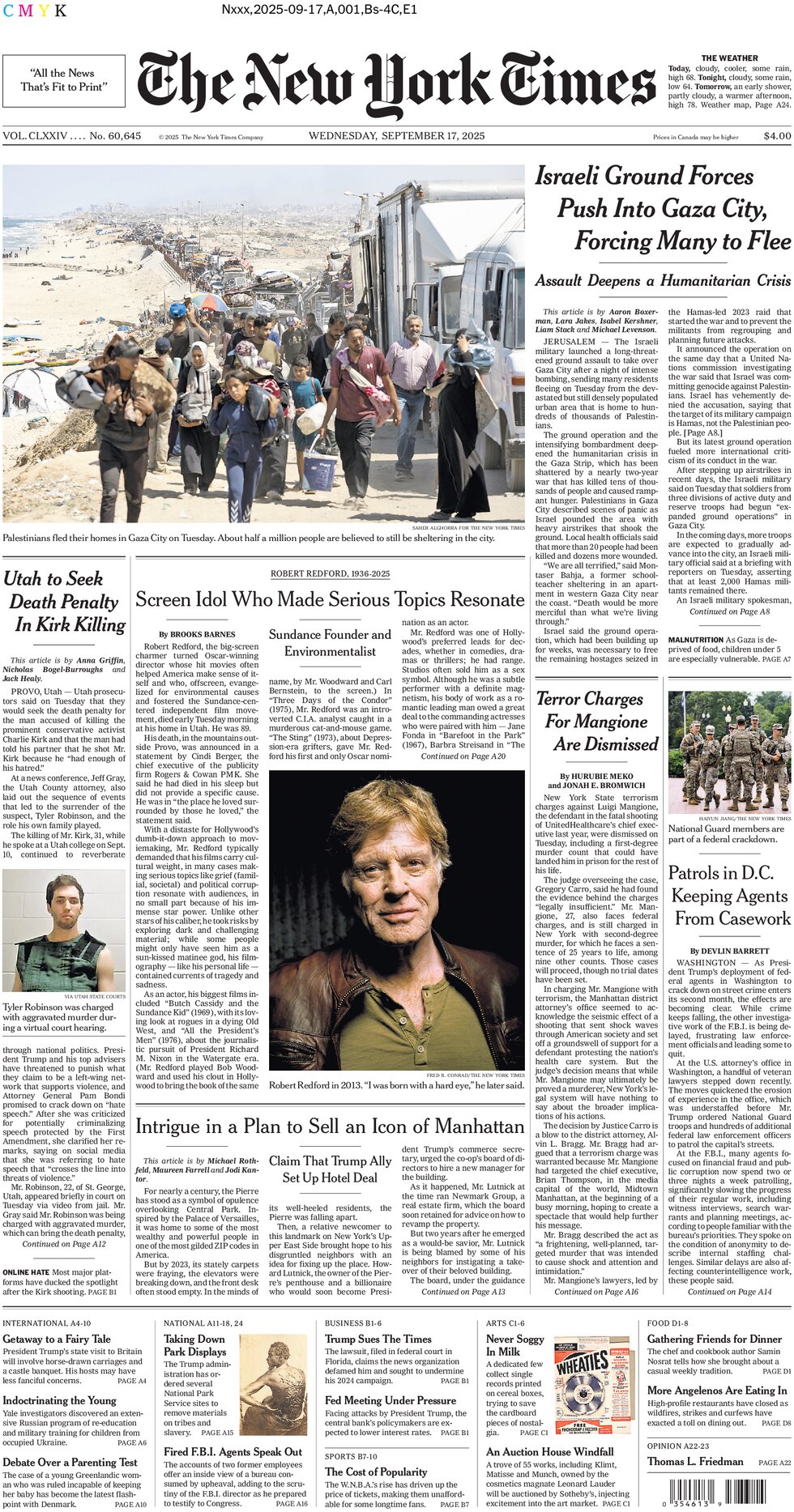Prima Pagina The New York Times 17/09/2025