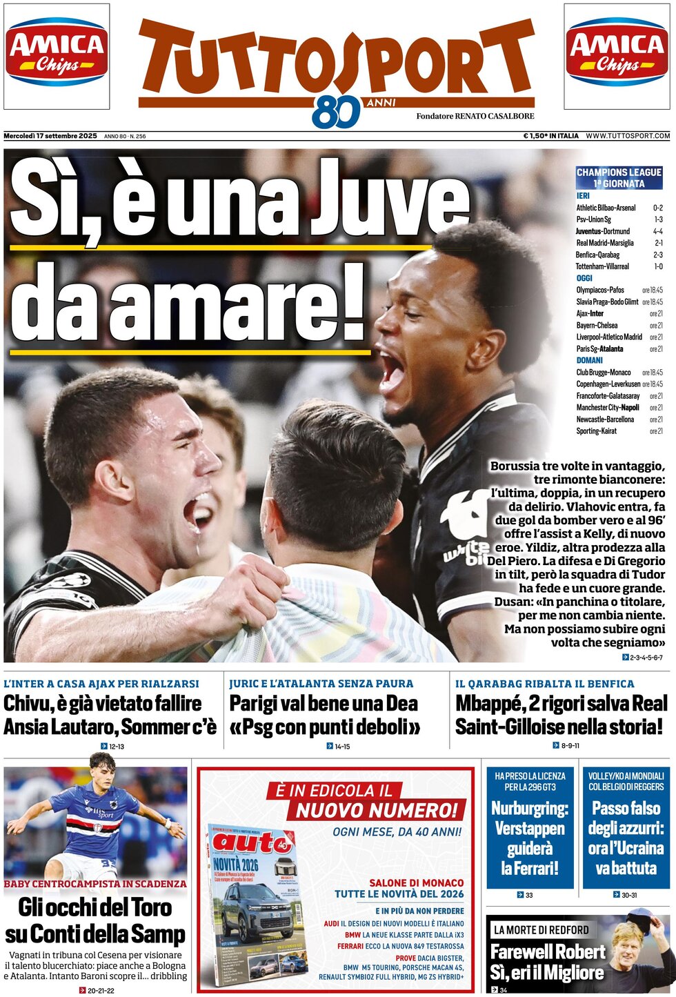 Prima Pagina Tuttosport 17/09/2025