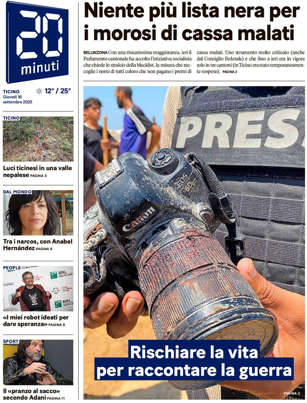 Prima Pagina 20 Minuti 18/09/2025