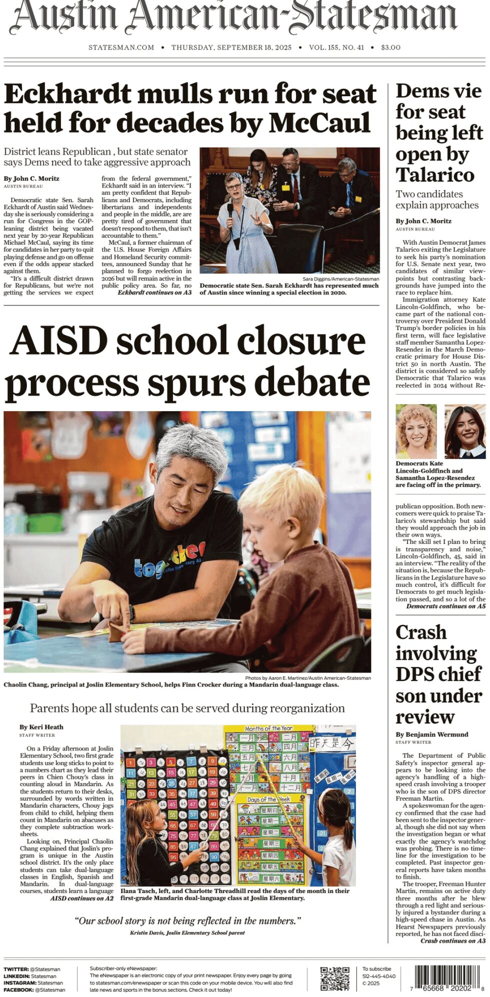 Prima Pagina Austin American-Statesman 18/09/2025