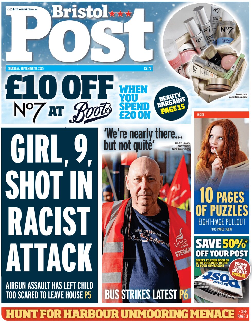 Prima Pagina Bristol Post 18/09/2025