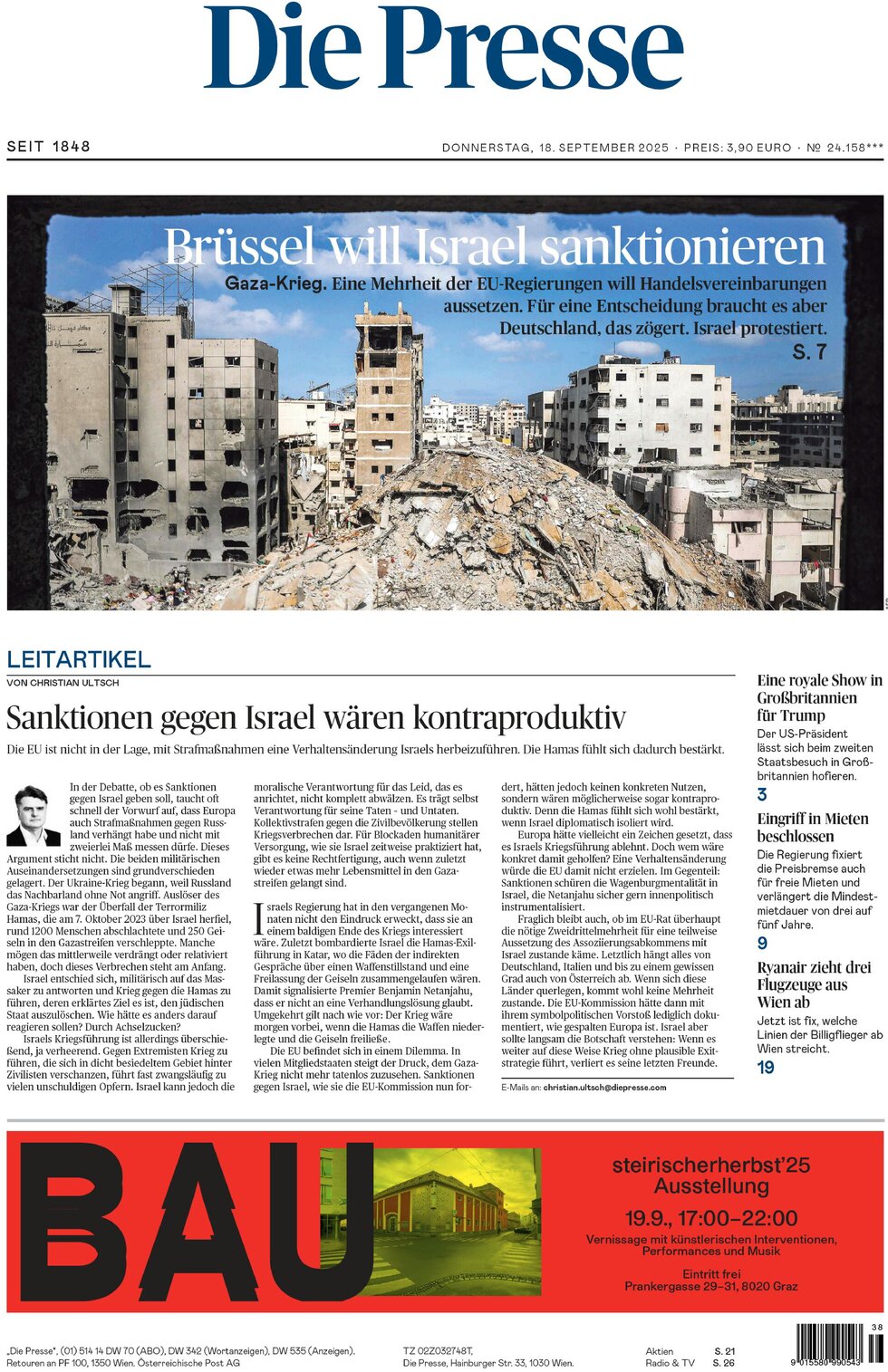 Prima Pagina Die Presse 18/09/2025