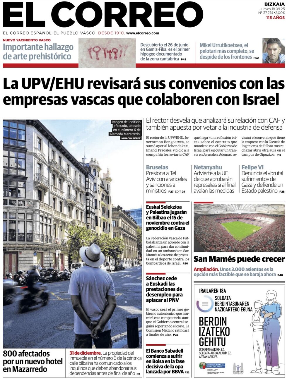Prima Pagina El Correo 18/09/2025