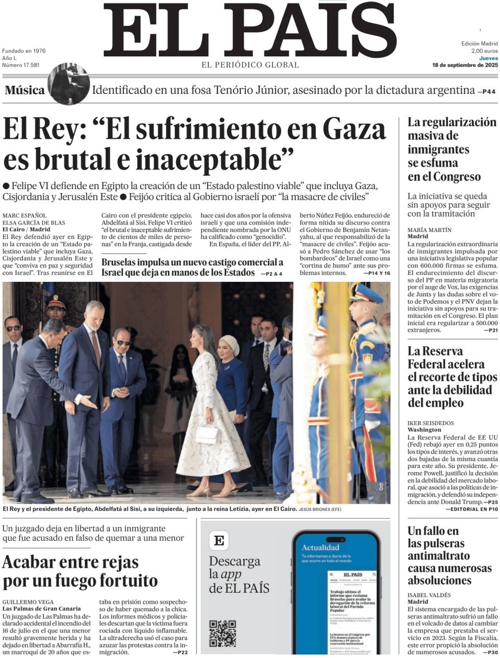 Prima Pagina El País 18/09/2025