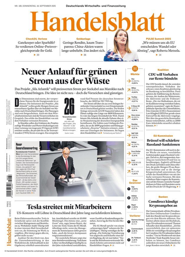 Prima Pagina Handelsblatt 18/09/2025