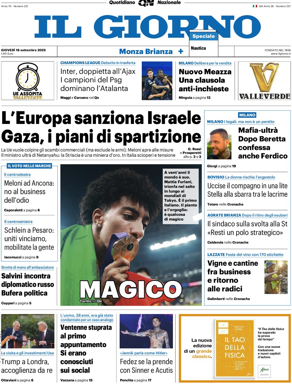 Prima Pagina Il Giorno (Monza Brianza) 18/09/2025