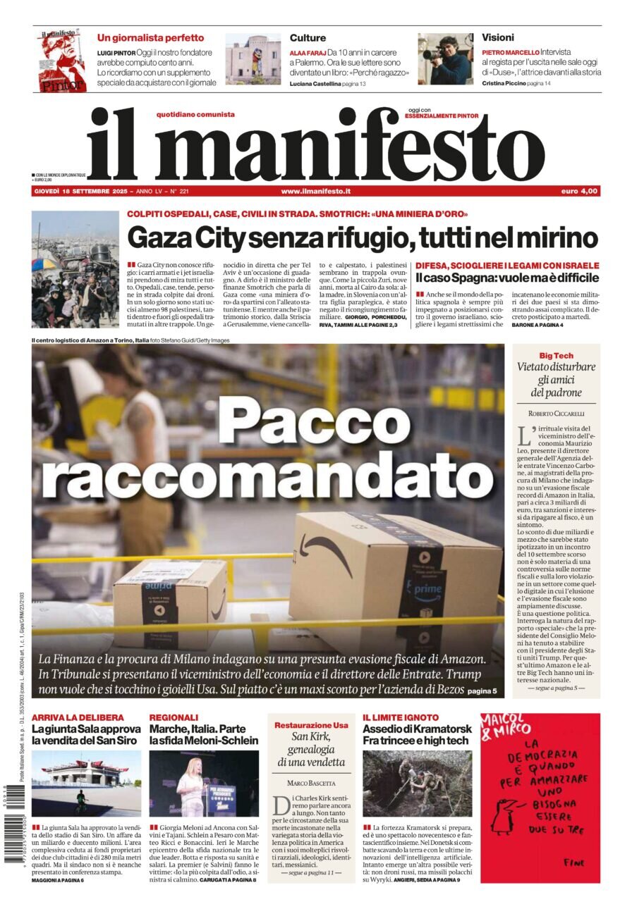 Prima Pagina Il Manifesto 18/09/2025