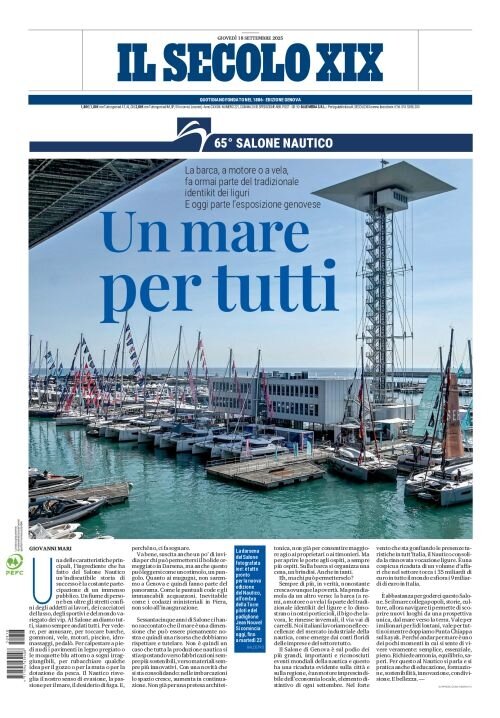 Prima Pagina Il Secolo XIX 18/09/2025