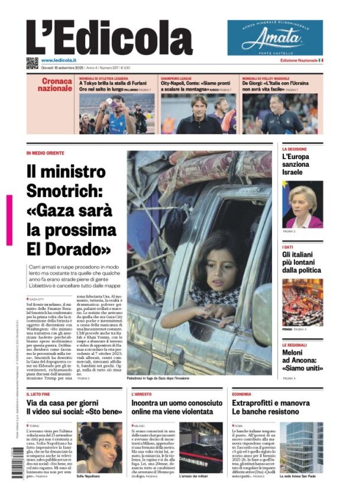 Prima Pagina L'Edicola (Nazionale) 18/09/2025