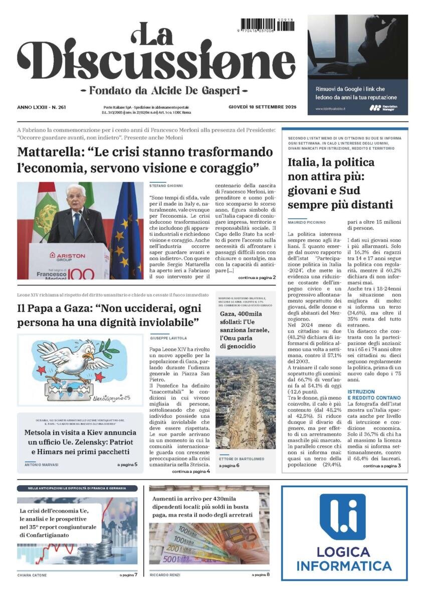 Prima Pagina La Discussione 18/09/2025