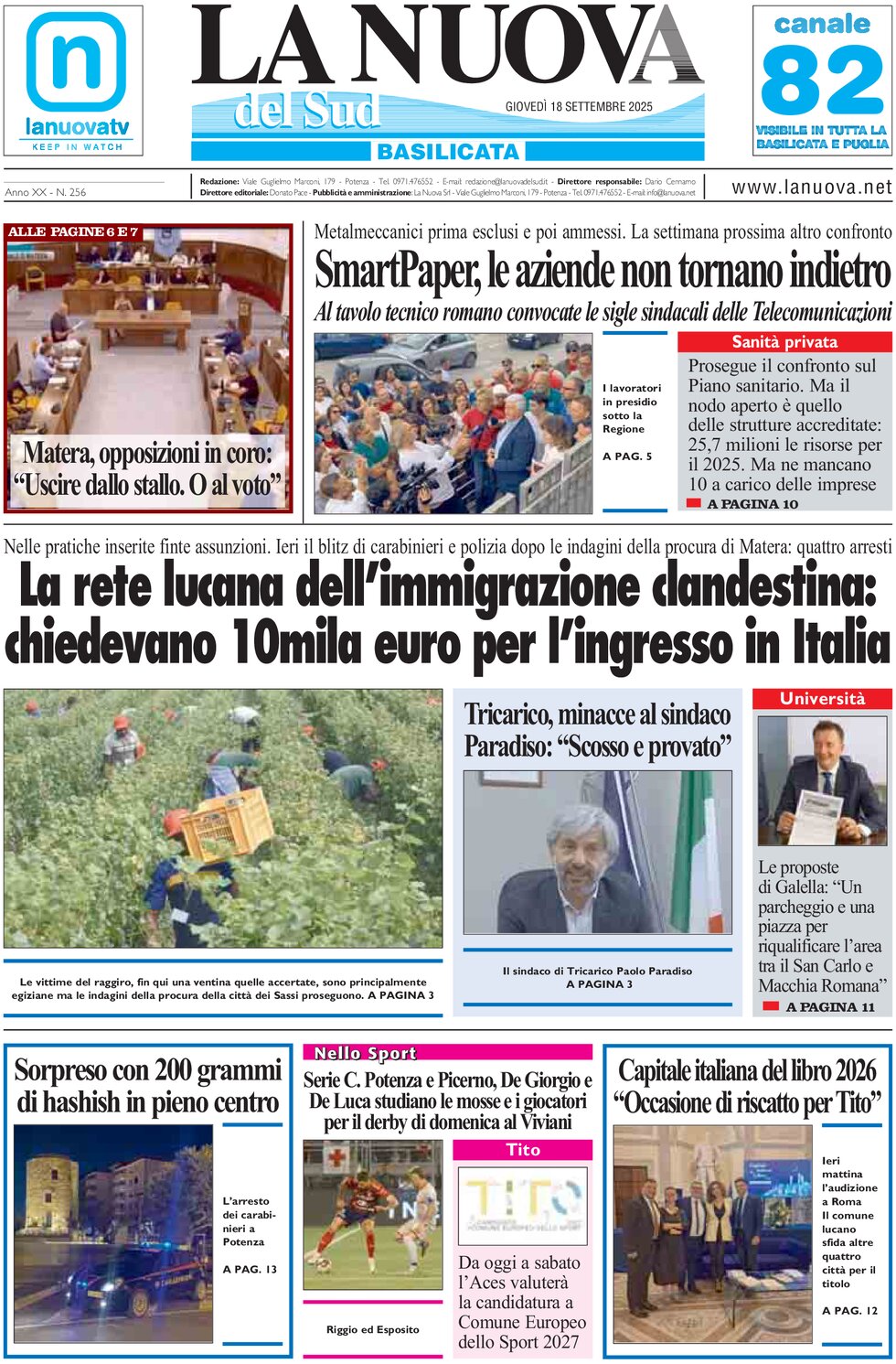 Prima Pagina La Nuova del Sud (Basilicata) 18/09/2025