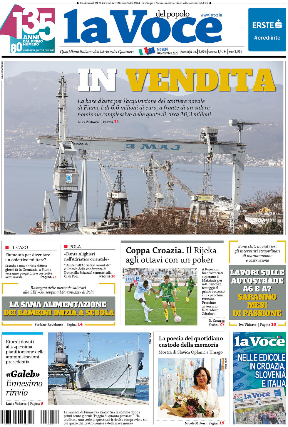 Prima Pagina La Voce del popolo 18/09/2025